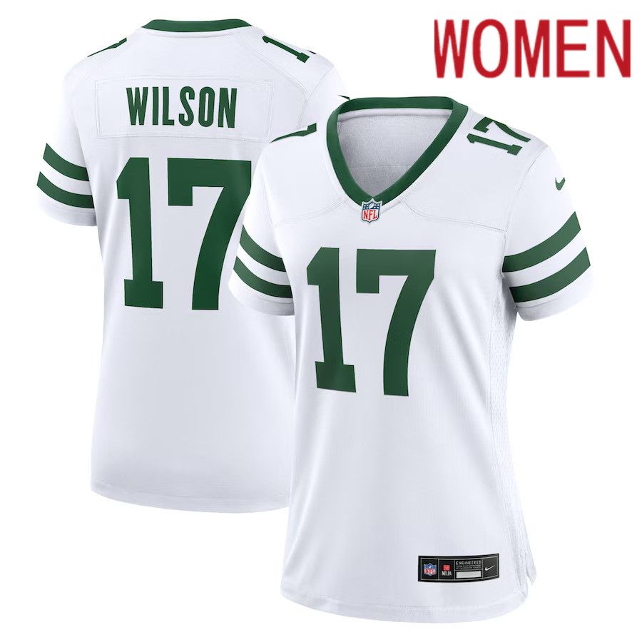 Women New York Jets 17 Garrett Wilson Nike White Legacy Player Game NFL Jersey